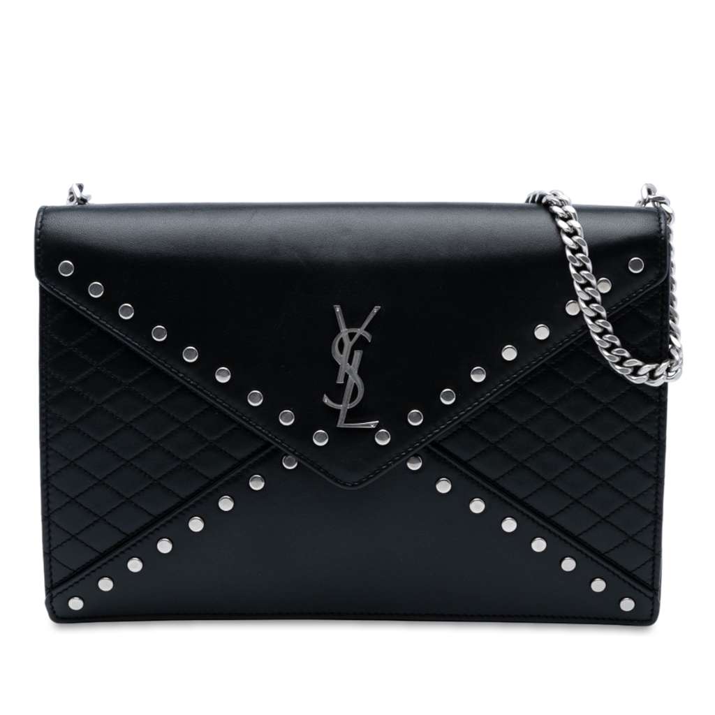 Saint Laurent Quilted Lambskin Studded Monogram Gaby Shoulder Bag