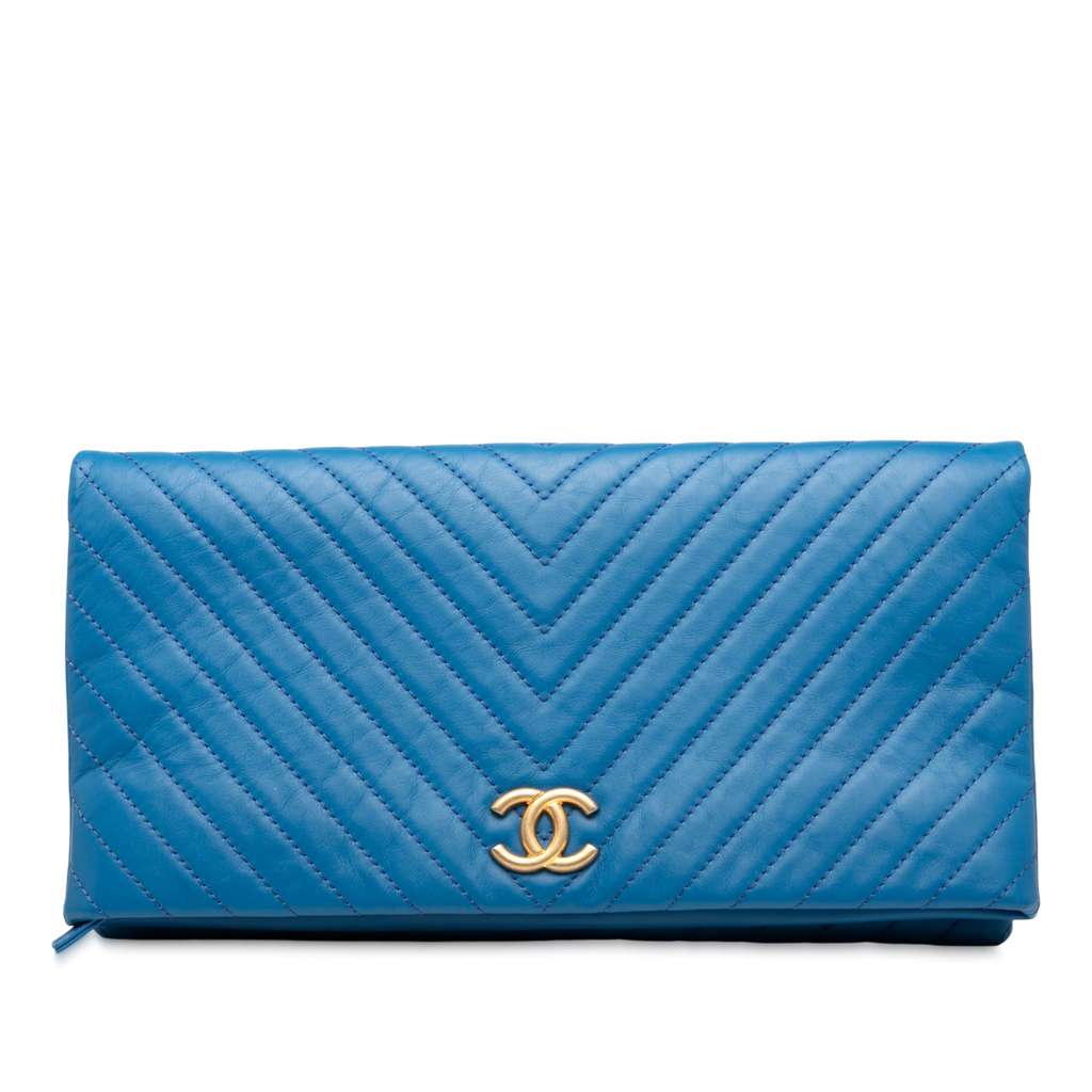Chanel CC Chevron Lambskin Fold Over Clutch