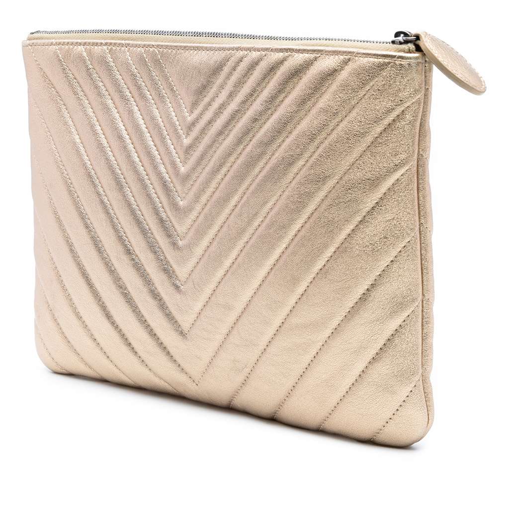 Chanel Medium Chevron Metallic Calfskin O Case Clutch - 2
