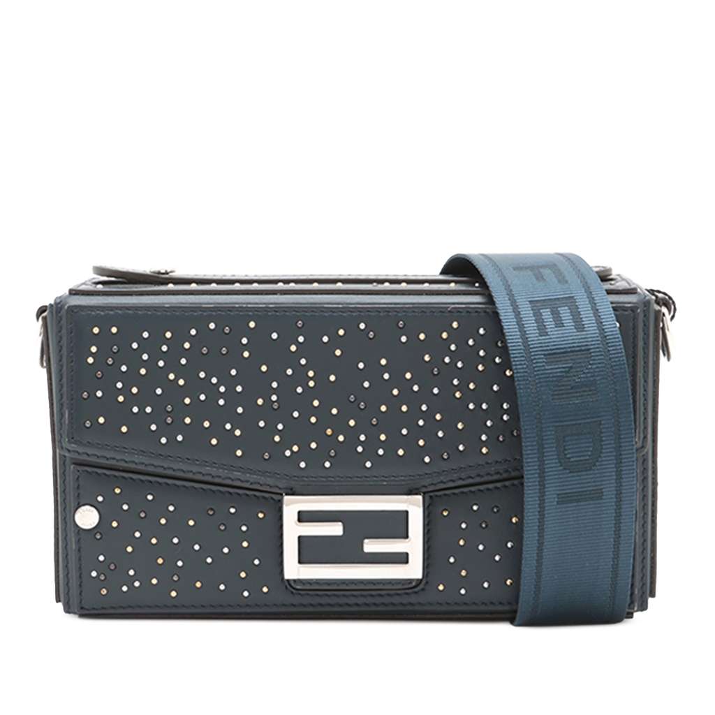 Fendi Studded Leather Soft Trunk Baguette Satchel