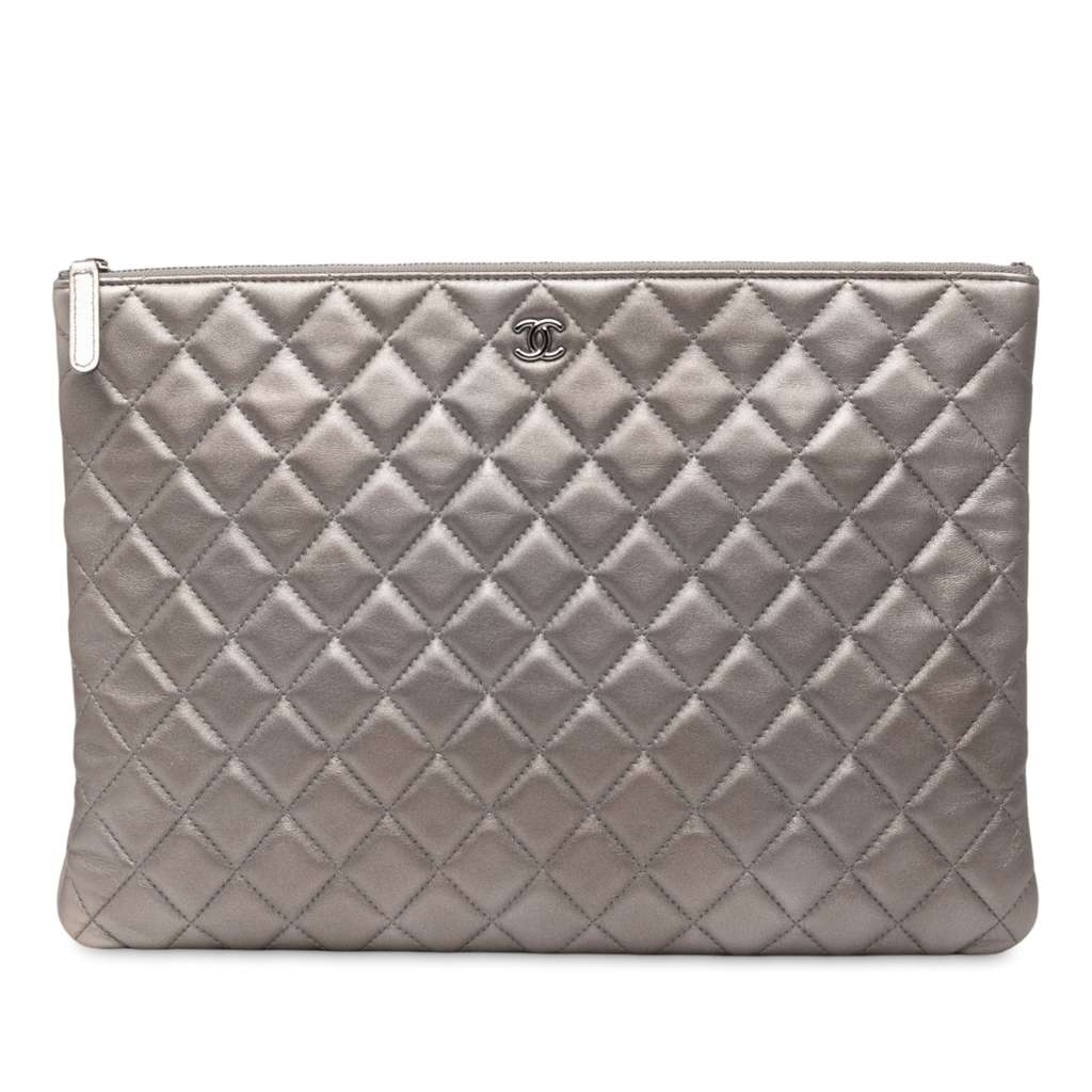Chanel Large Quilted Metallic Lambskin O Case Clutch
