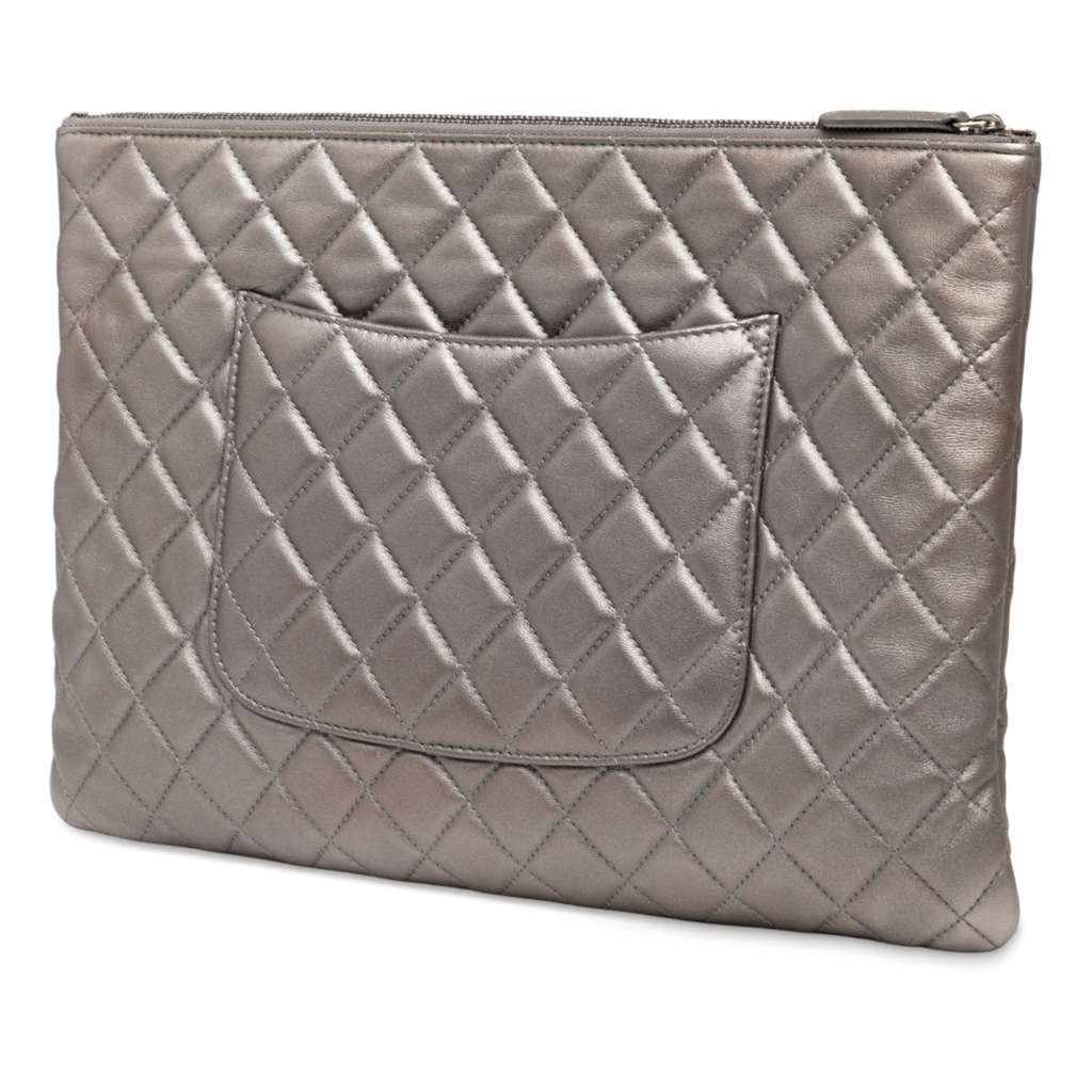 Chanel Large Quilted Metallic Lambskin O Case Clutch - Back view