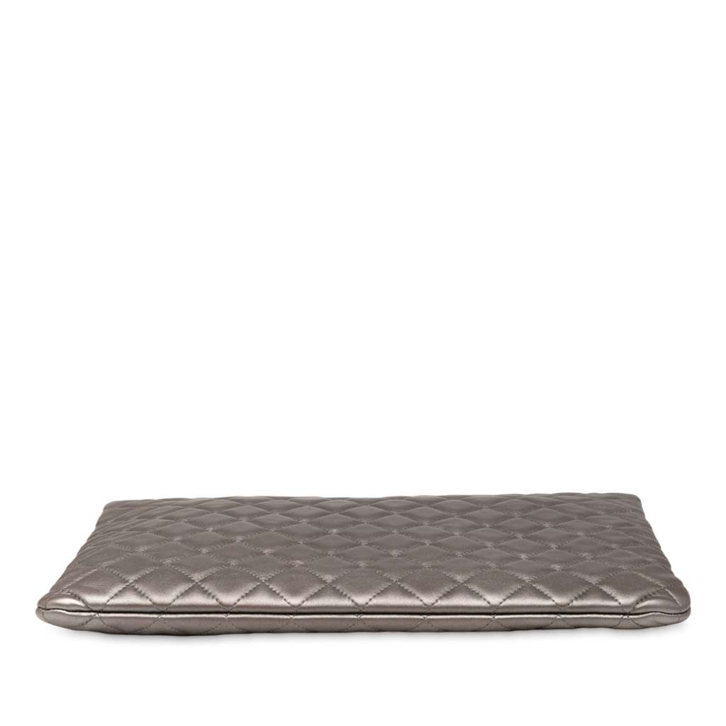 Chanel Large Quilted Metallic Lambskin O Case Clutch - Image 6