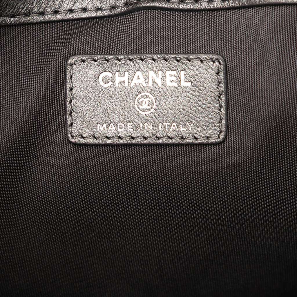 Chanel Large Quilted Metallic Lambskin O Case Clutch - Side view