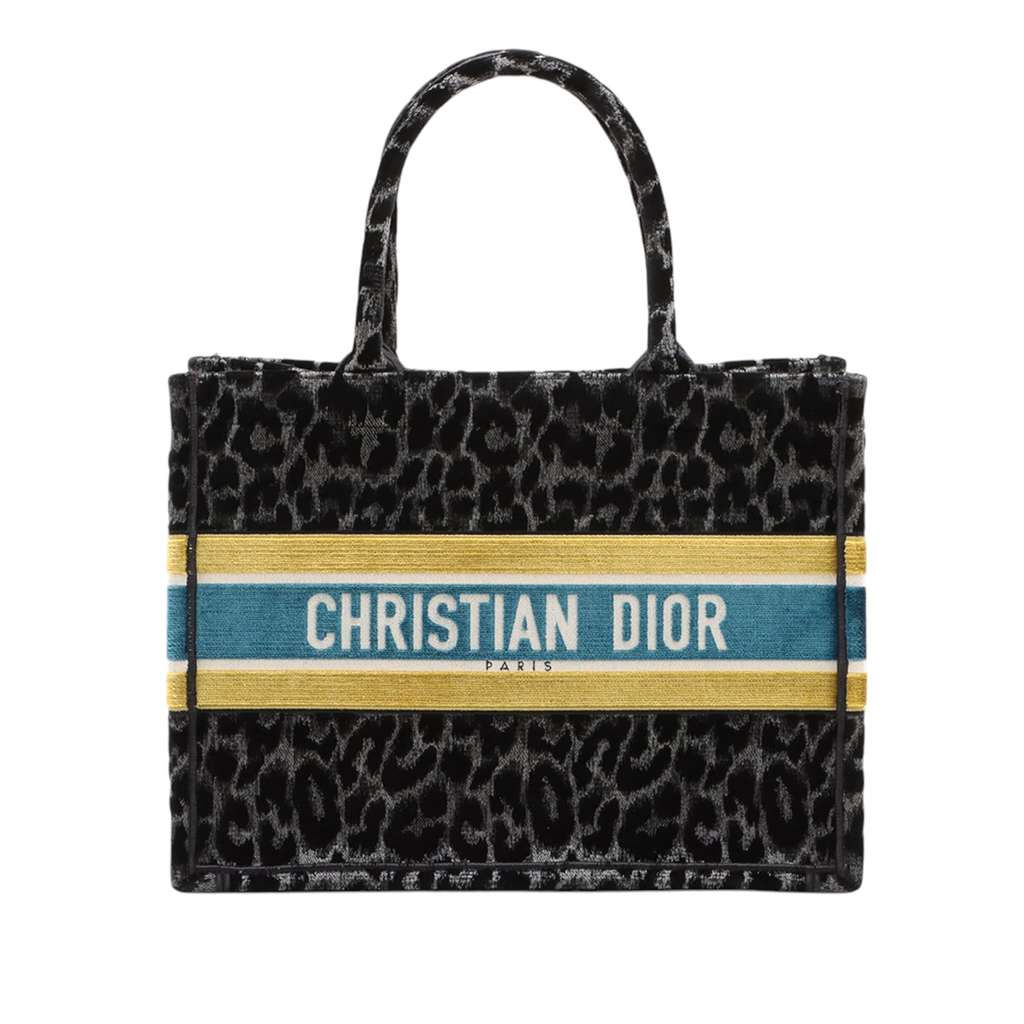 Dior Mizza Medium Embroidered Velvet Leopard Book Tote