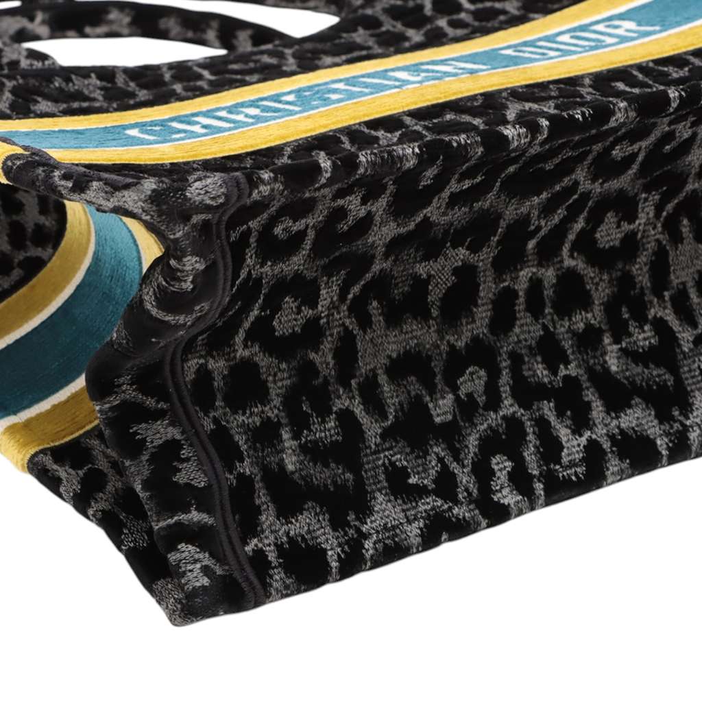Dior Mizza Medium Embroidered Velvet Leopard Book Tote - Side view