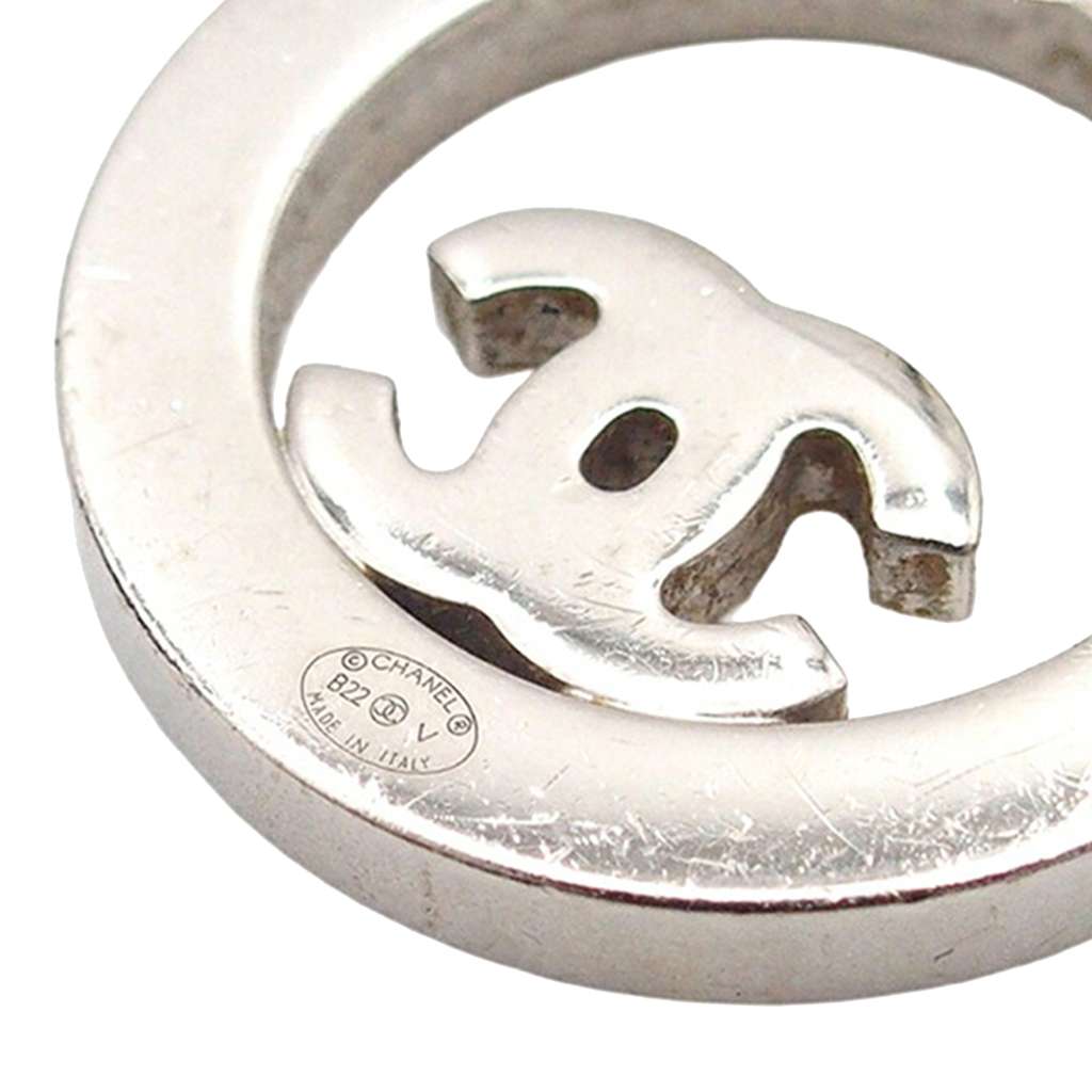 Chanel Silver Plated CC Rhinestones Round Push Back Earrings - 4