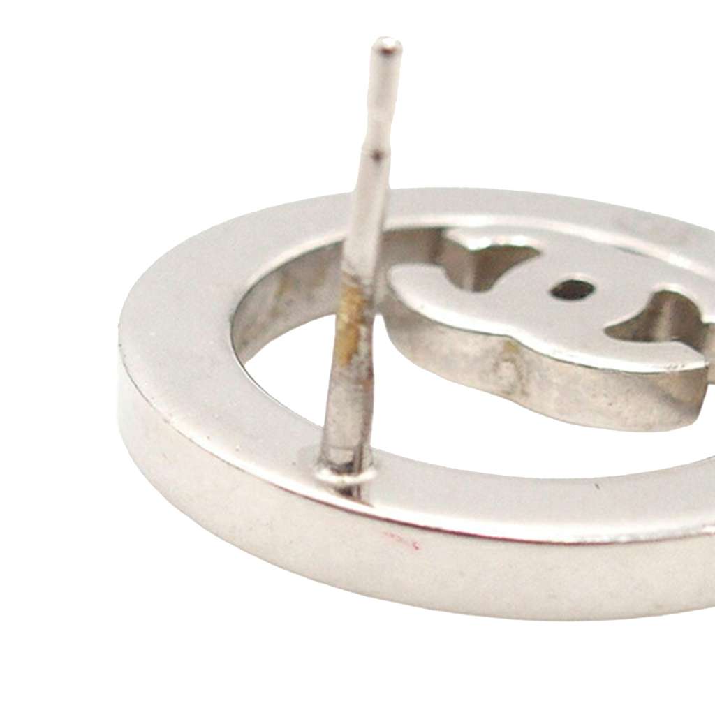 Chanel Silver Plated CC Rhinestones Round Push Back Earrings - 5