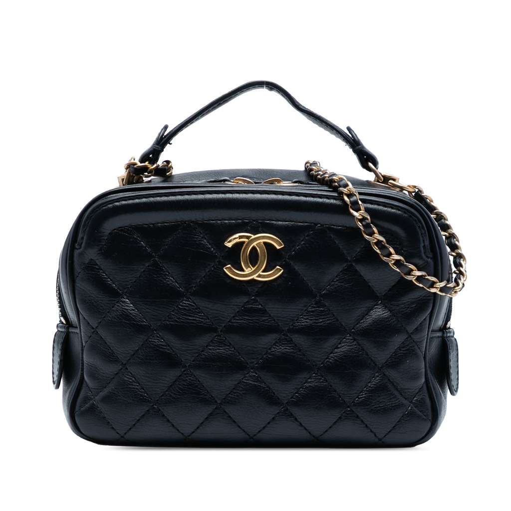 Chanel Small CC Quilted Lambskin Top Handle Vanity Case with Chain