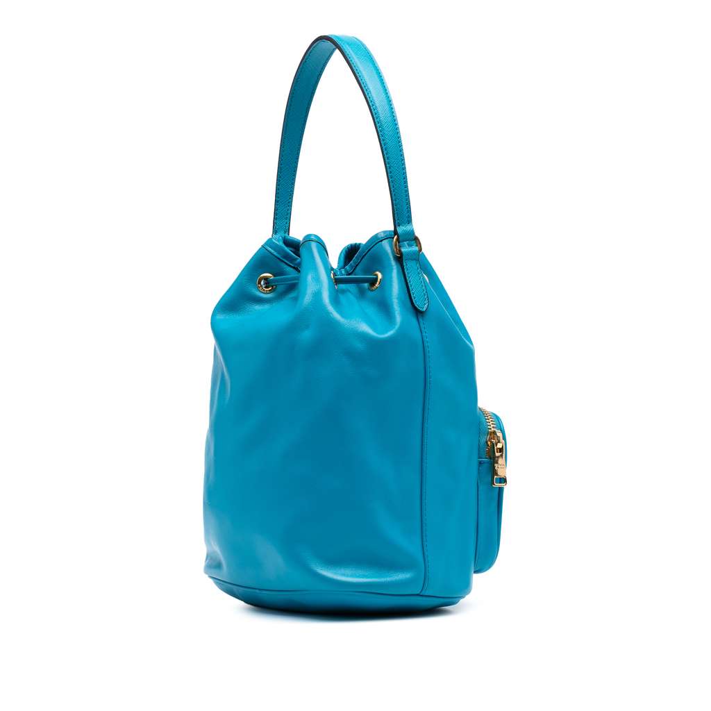 Prada Mini Soft Calf Drawstring Bucket Bag - Back view
