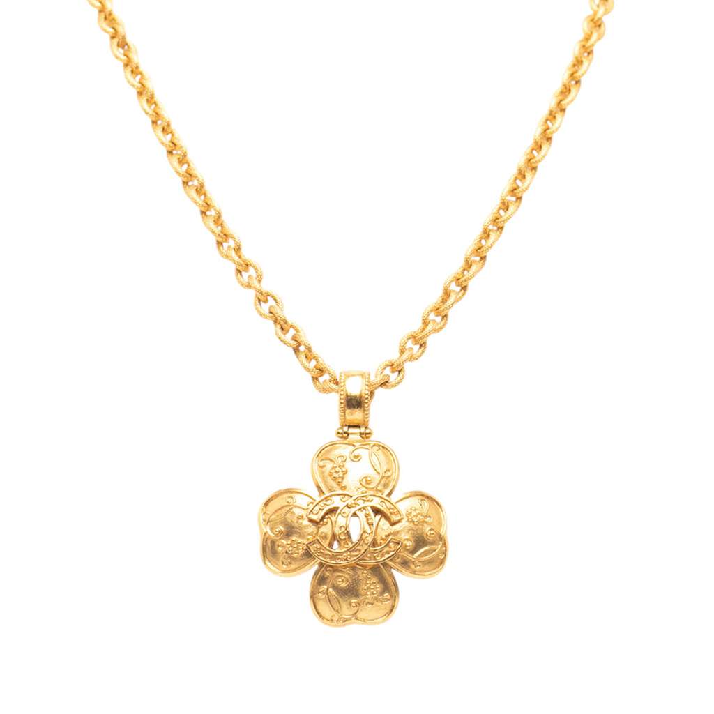 Chanel Gold Plated CC Clover Pendant Necklace