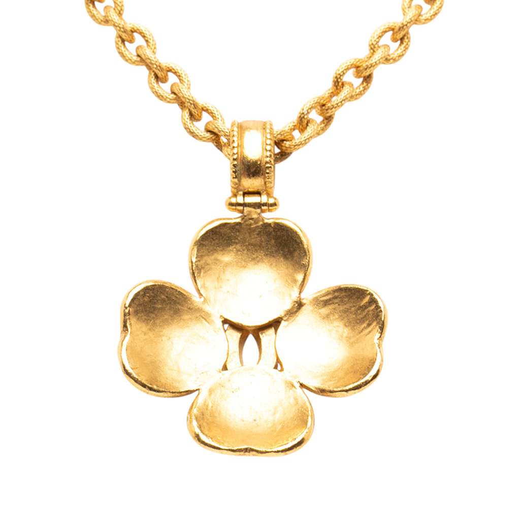 Chanel Gold Plated CC Clover Pendant Necklace - Back view