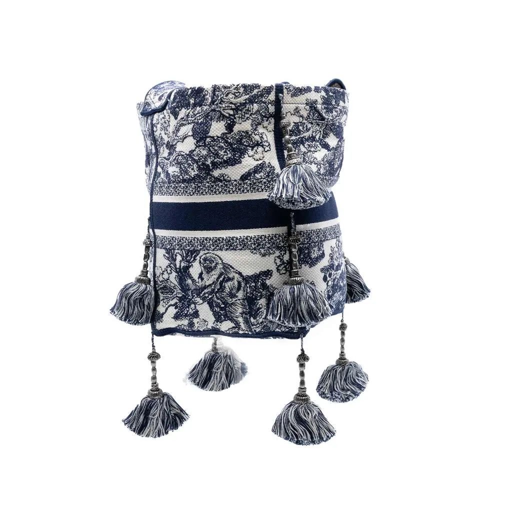 Dior Canvas Embroidered Toile De Jouy D Bubble Bucket Bag Blue Canvas Very good - Back View