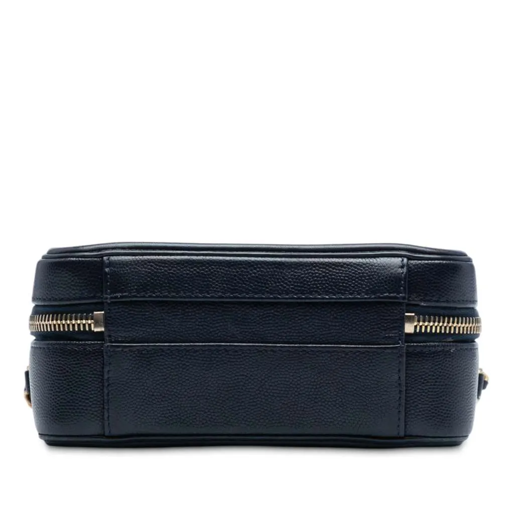 Chanel Small Caviar CC Filigree Vanity Case Blue Leather Good - Inside View