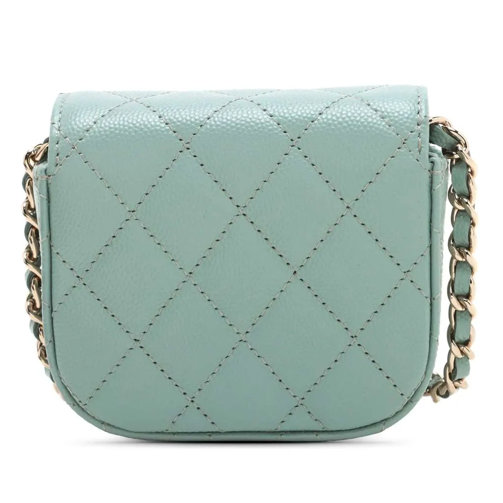 Chanel Mini Classic Caviar Clutch With Chain Blue Leather Good - Back View