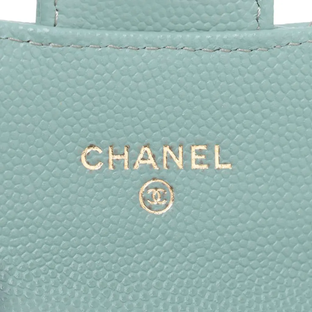 Chanel Mini Classic Caviar Clutch With Chain Blue Leather Good - Model View