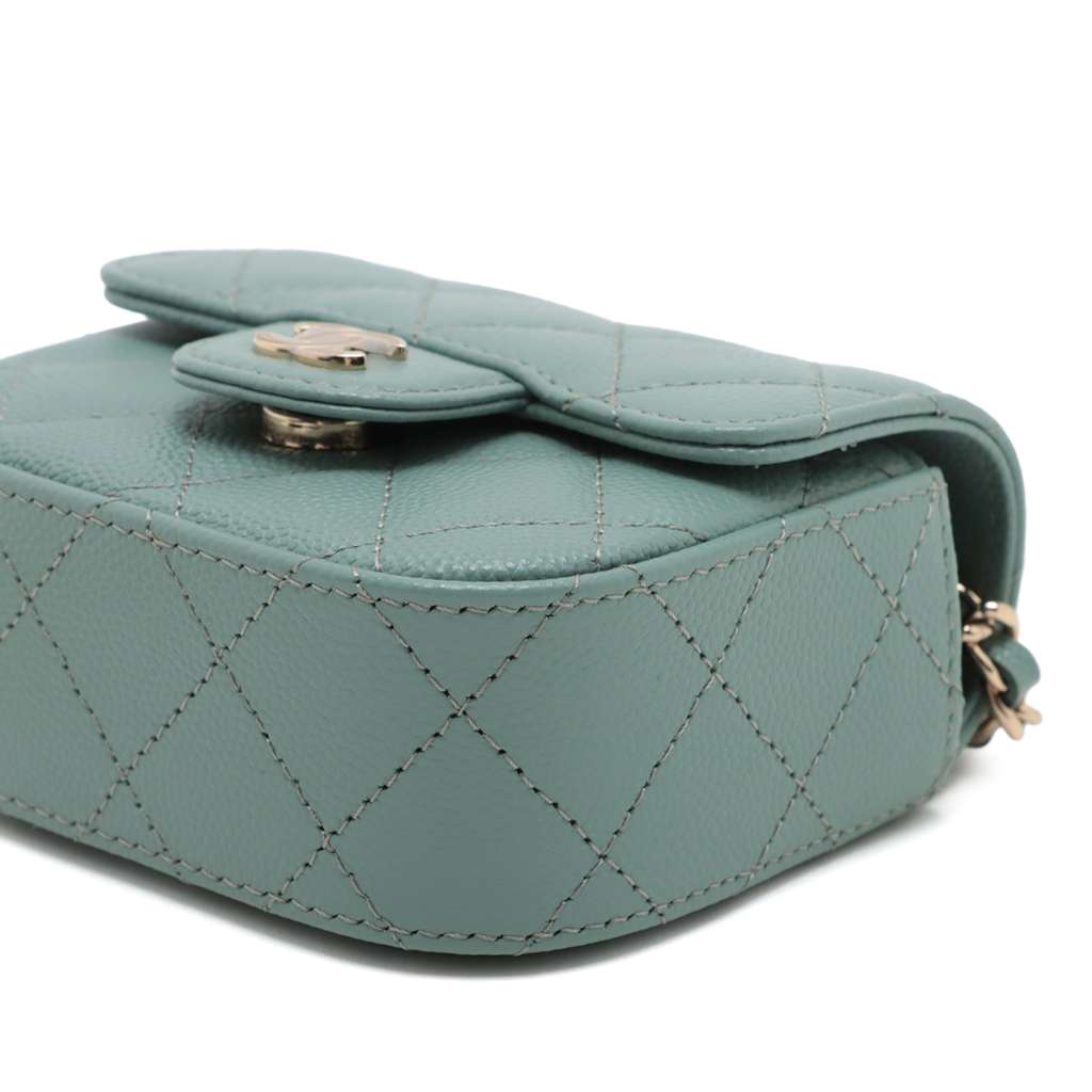 Chanel Mini Classic Caviar Clutch With Chain - Side view