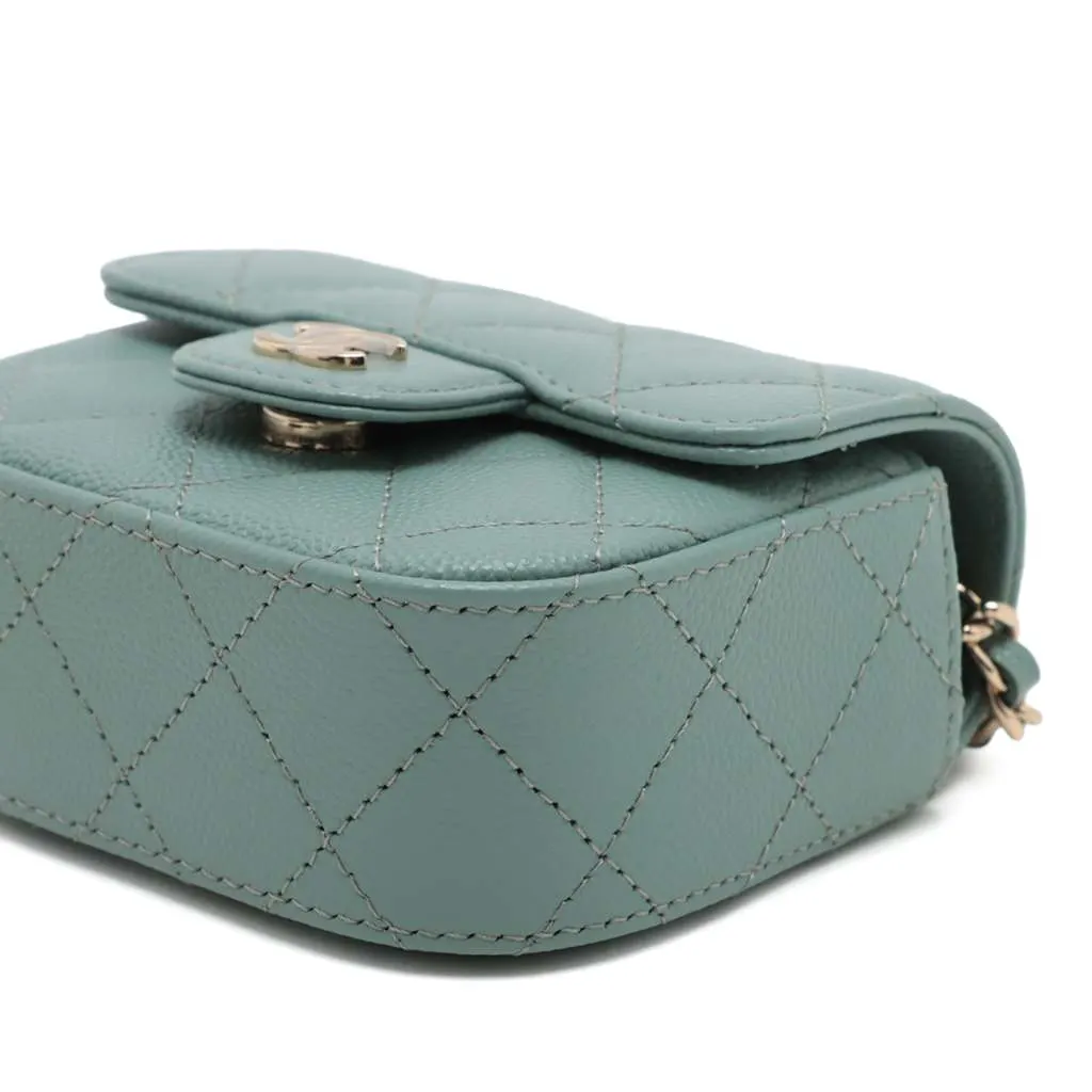 Chanel Mini Classic Caviar Clutch With Chain Blue Leather Good - Box View