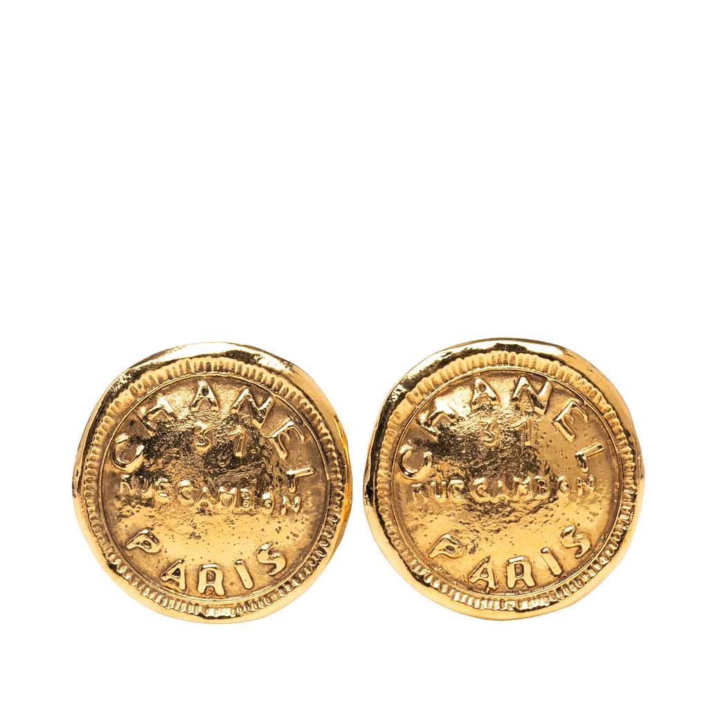 Chanel Gold Plated CC Round 31 Rue Cambon Clip on Earrings