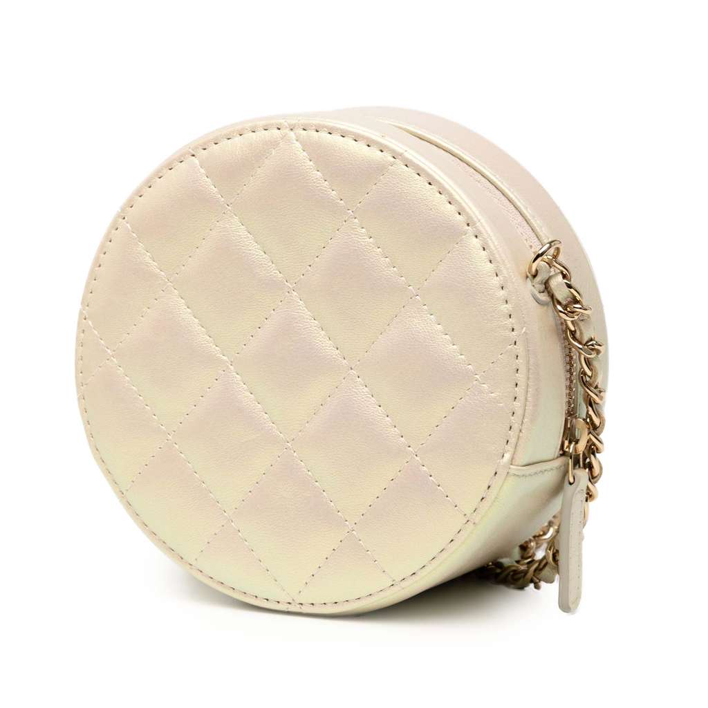 Chanel Iridescent Quilted Lambskin Round Clutch With Chain - Back view