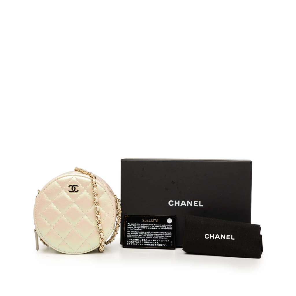 Chanel Iridescent Quilted Lambskin Round Clutch With Chain - Image 10