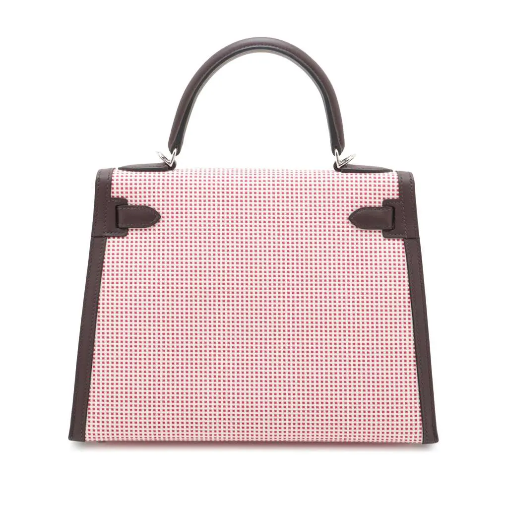 Hermès Toile Quadrille and Swift Kelly II Sellier 28 Red Canvas Good - Back View