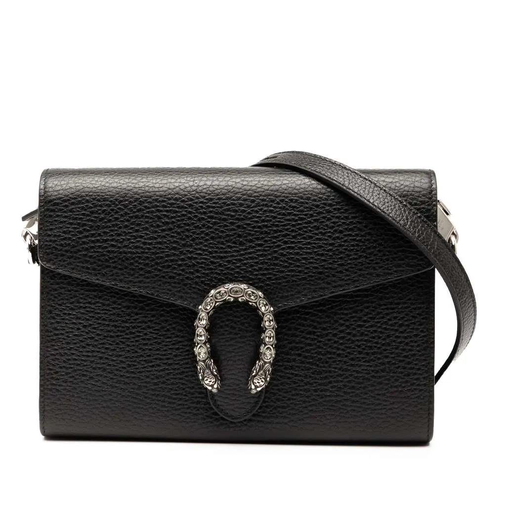 Gucci Mini Leather Dionysus Wallet on Chain Black Leather Good - Front View