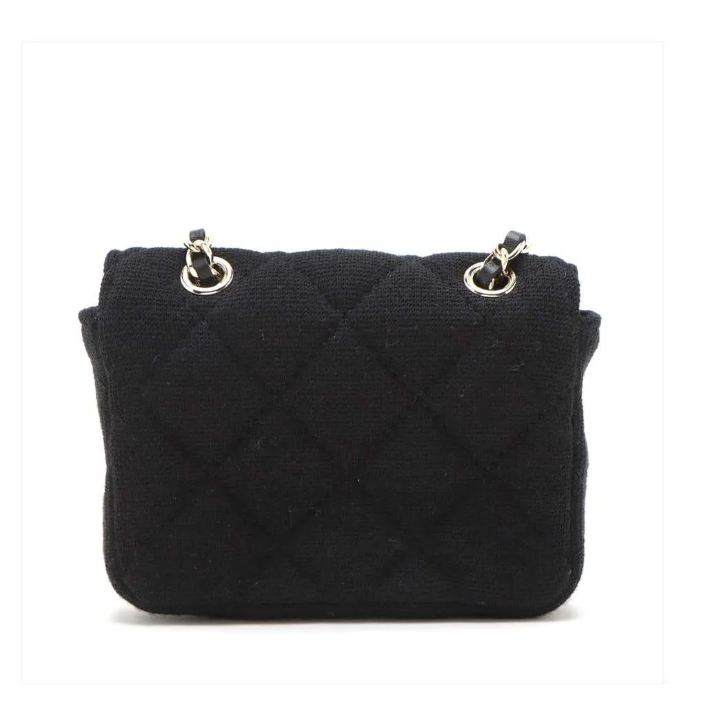 Chanel Mini Classic Jersey Flap Belt Bag Black Cotton Good - Back View