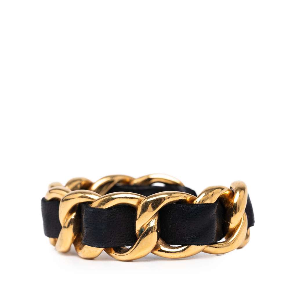 Chanel Gold Plated Leather Woven in Chain Cuff Bracelet - Back view