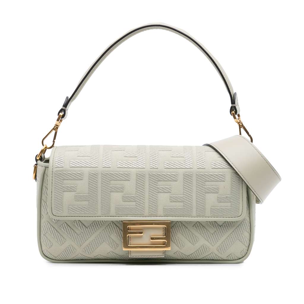 Fendi Zucca Embroidered Canvas Baguette Satchel