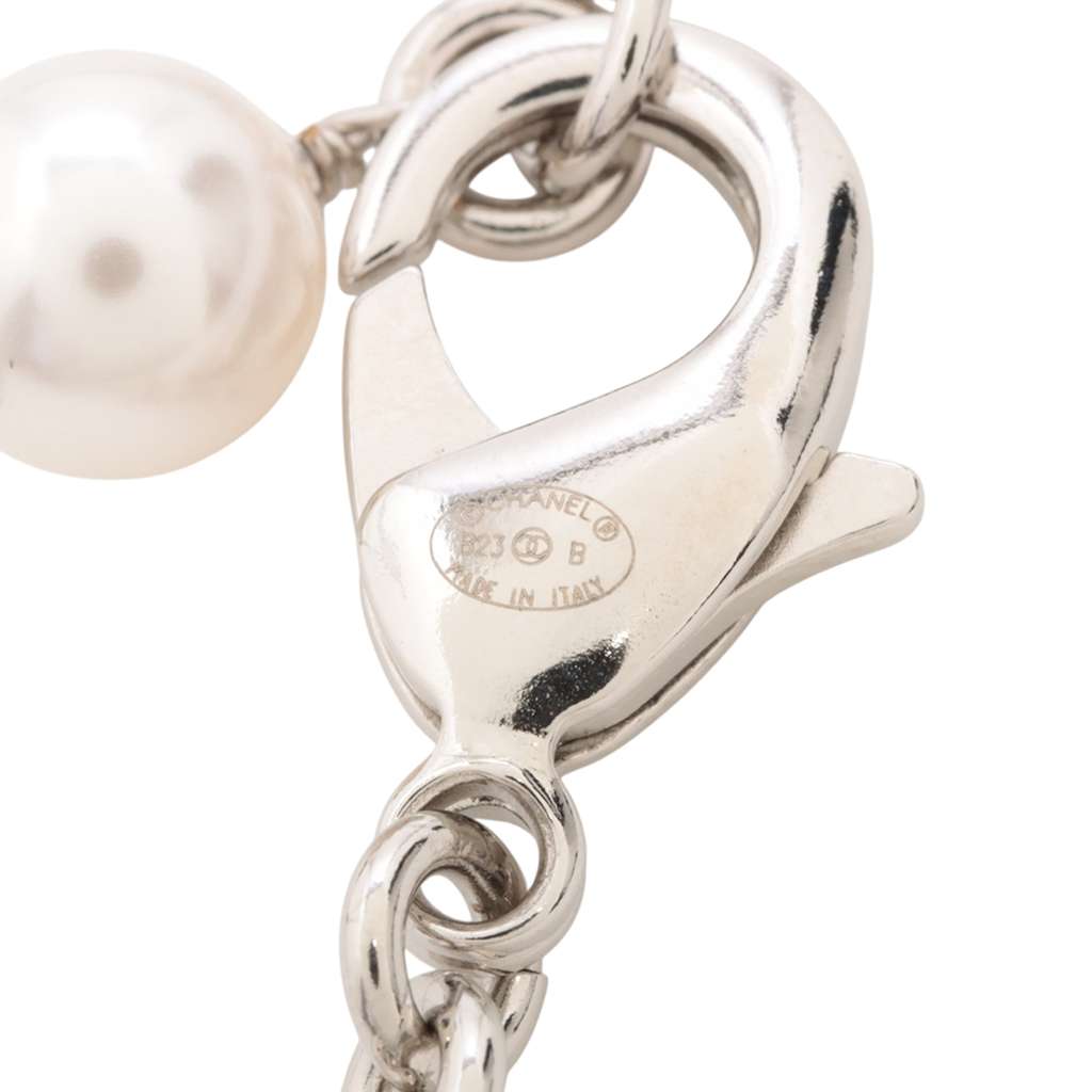 Chanel Silver Plated CC Rhinestones Heart Pendant Necklace - 4