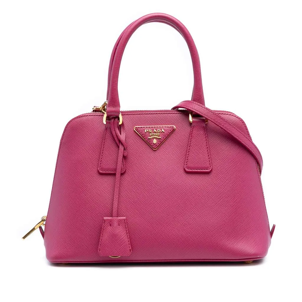 Prada Small Saffiano Lux Promenade Satchel Pink Leather Good - Front View