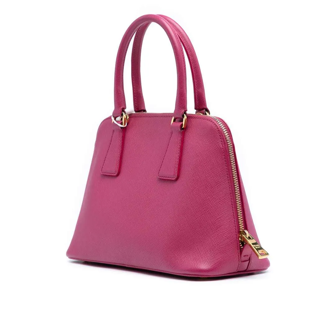 Prada Small Saffiano Lux Promenade Satchel Pink Leather Good - Back View