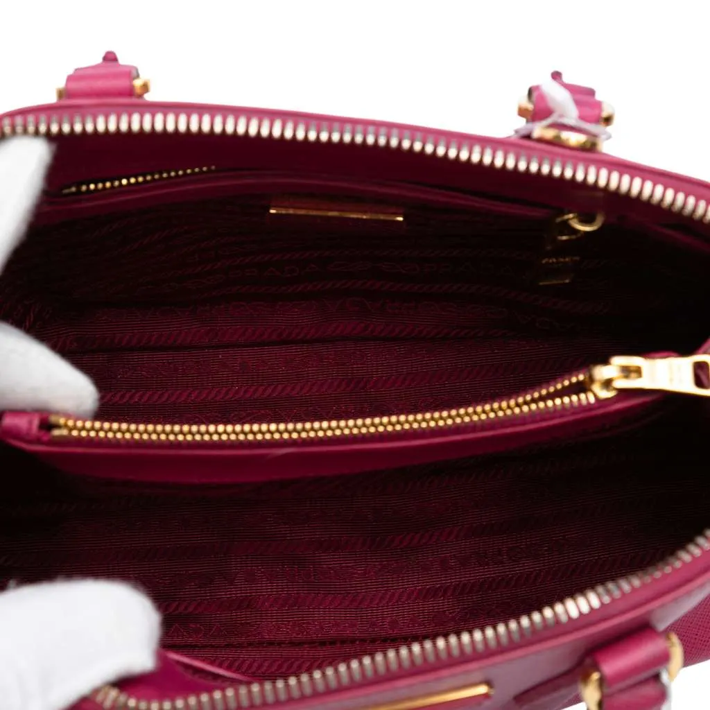 Prada Small Saffiano Lux Promenade Satchel Pink Leather Good - Model View