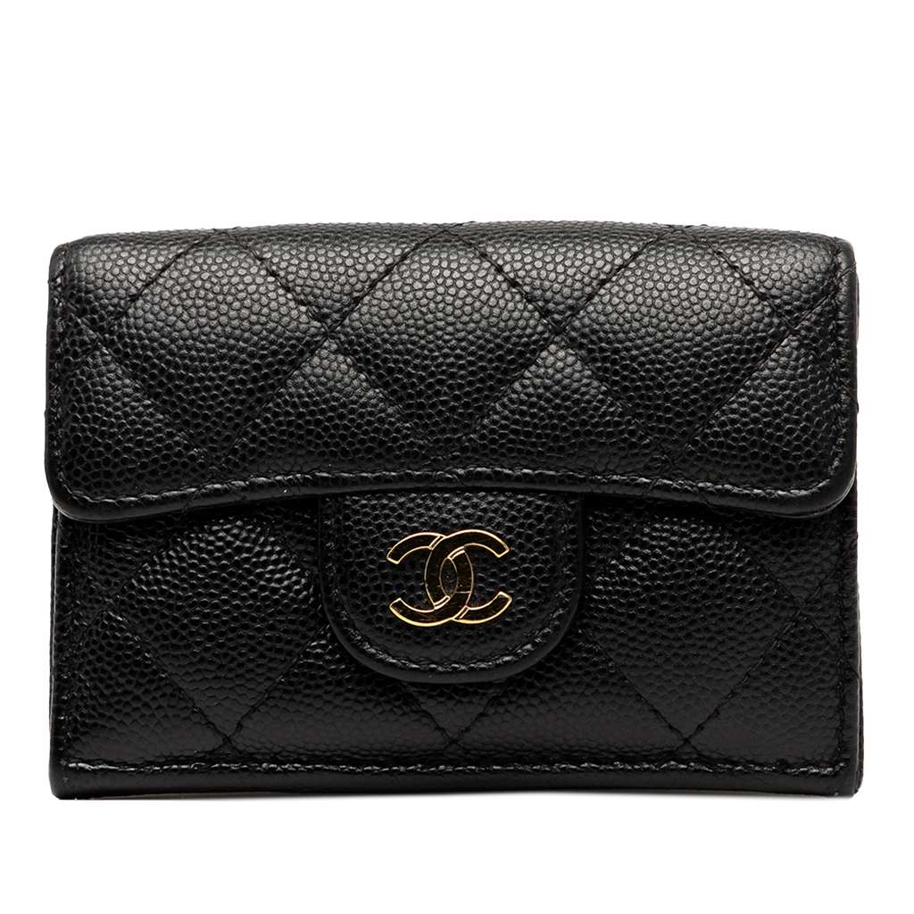 Chanel CC Quilted Caviar Flap Card Holder Wallet