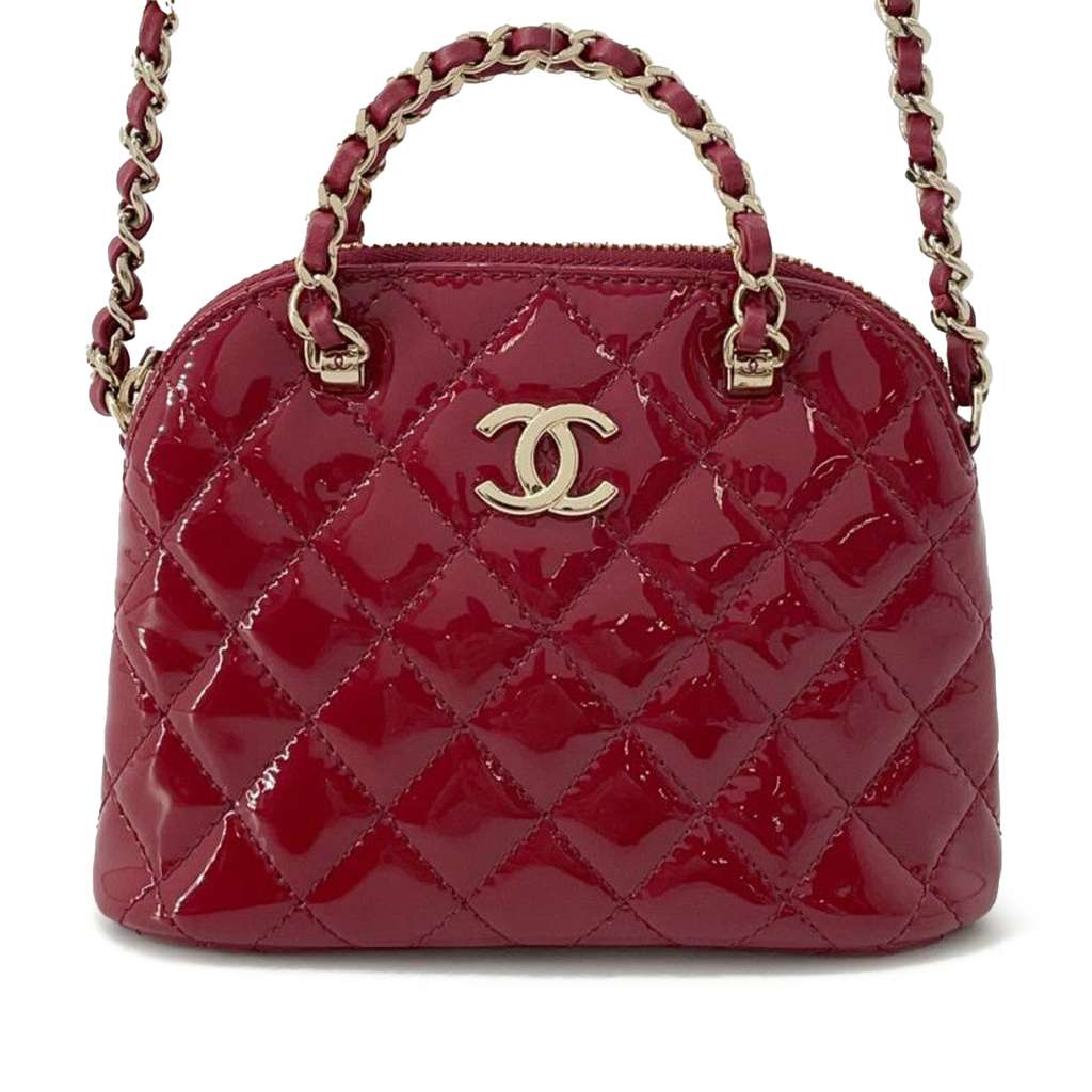 Chanel Quilted Patent Shiny Coco Clutch With Chain