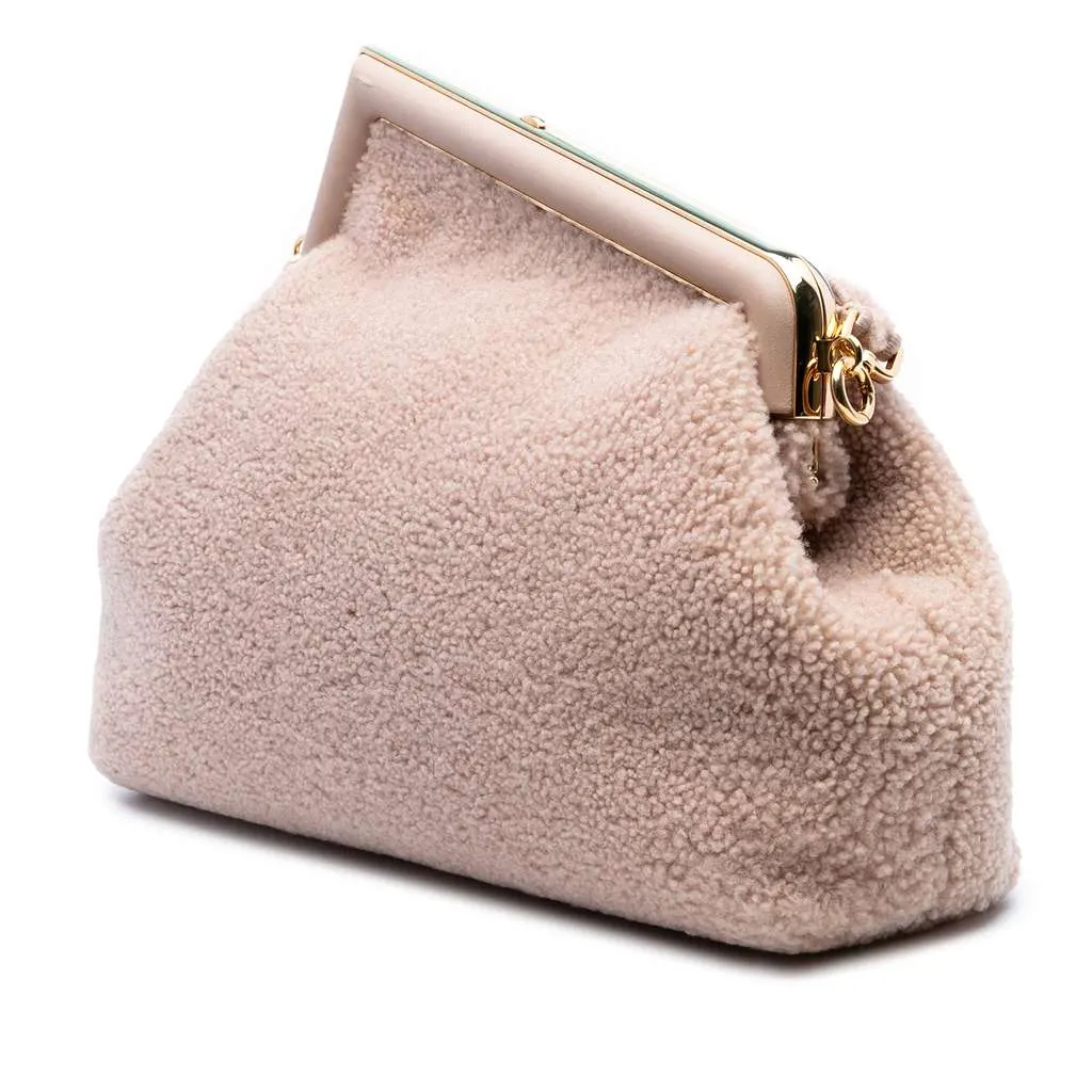 Fendi Medium Shearling Fendi First Shoulder Bag Brown Good - Inside View