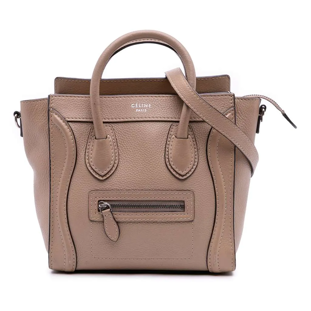 Celine Nano Leather Luggage Tote Brown Leather Good - Front View
