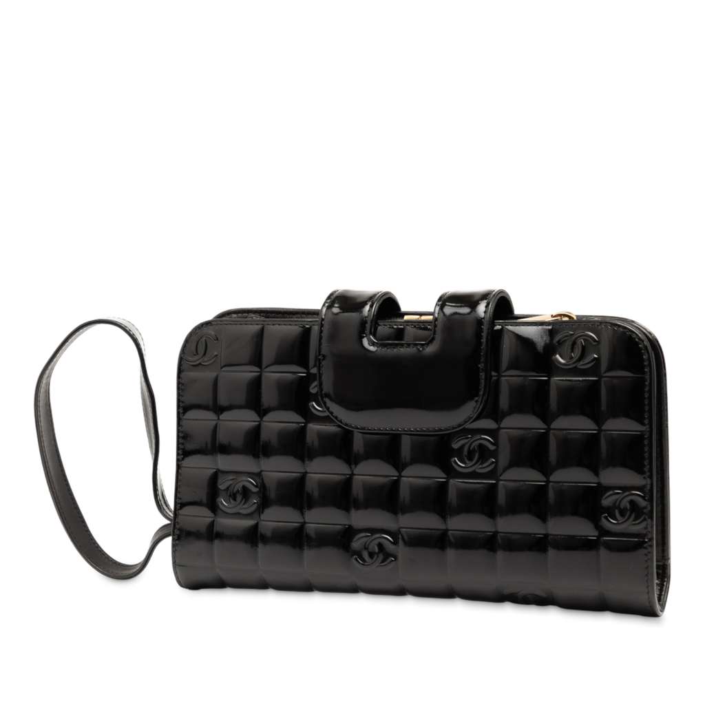 Chanel CC Chocolate Bar Patent Wristlet Wallet - Back view