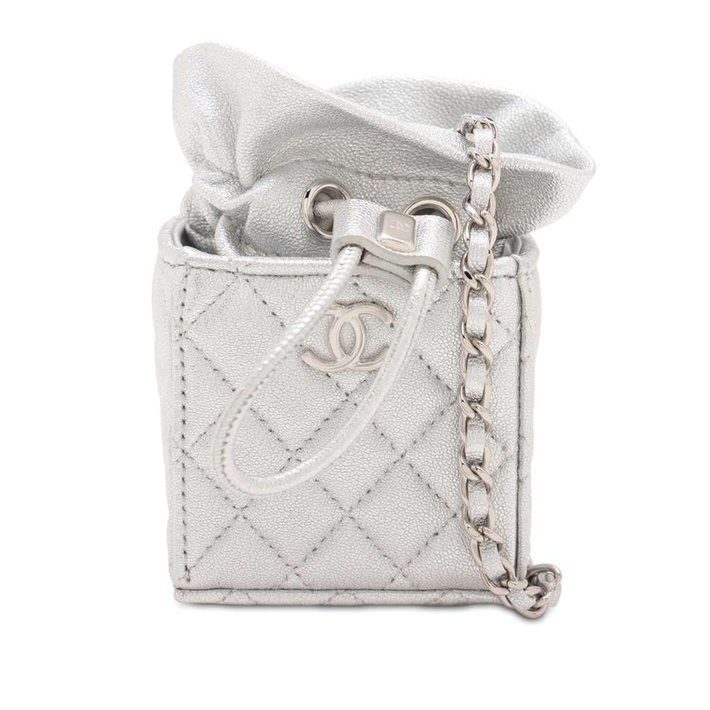 Chanel Mini Quilted Metallic Caviar Drawstring Bucket Bag