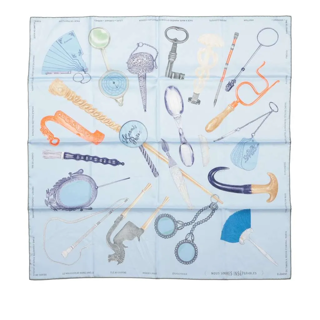 Hermès Nous Sommes Inseparables Silk Scarf 90 Blue Silk Good - Front View