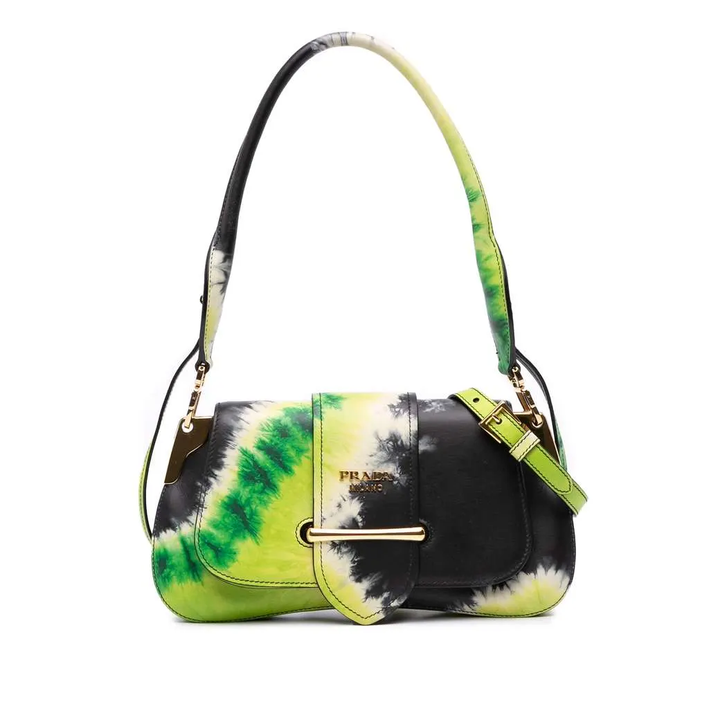Prada City Calf Tie Dye Sidonie Satchel Green Leather Good - Front View
