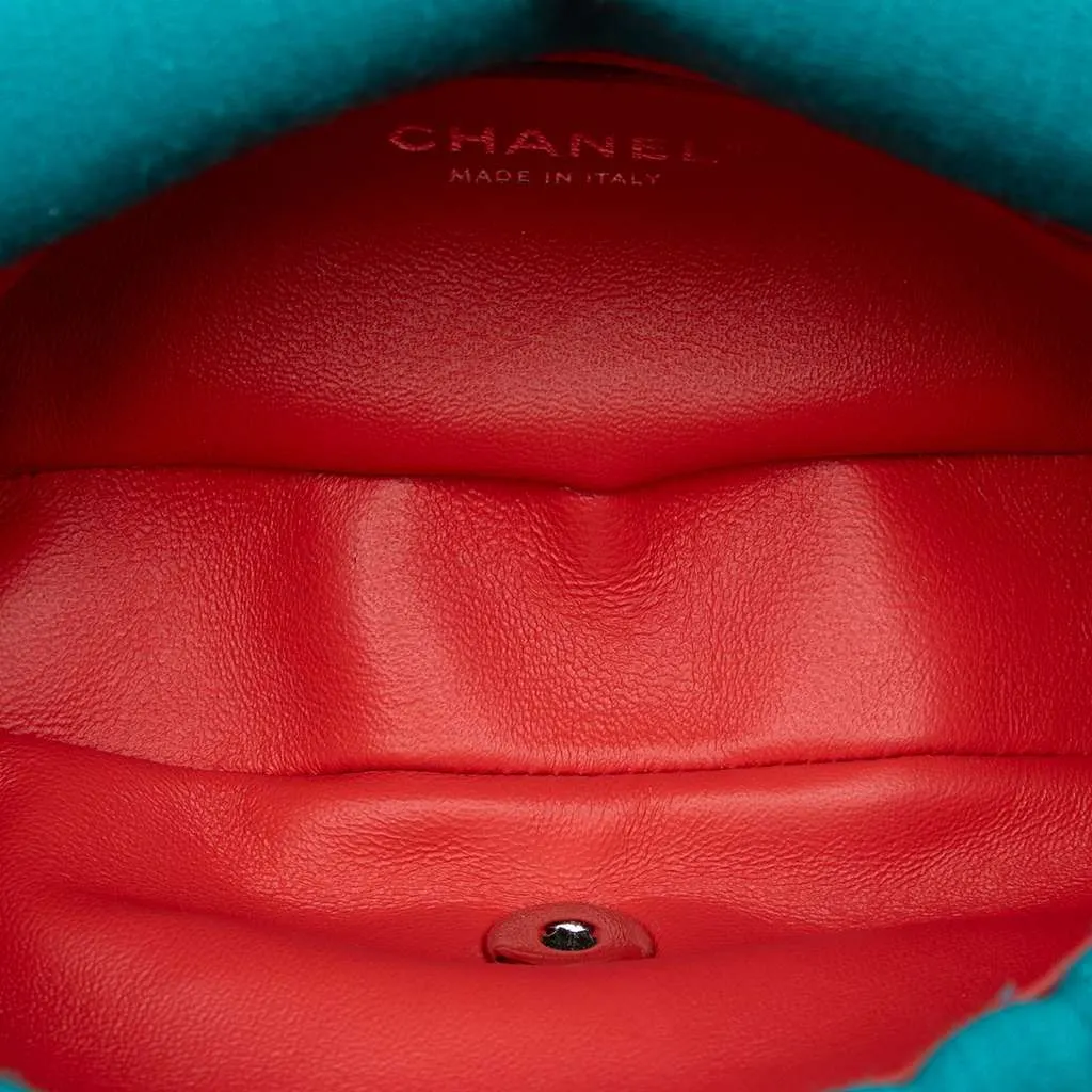 Chanel Mini Vertical Quilted Jersey Single Flap Blue Cotton Good - Model View