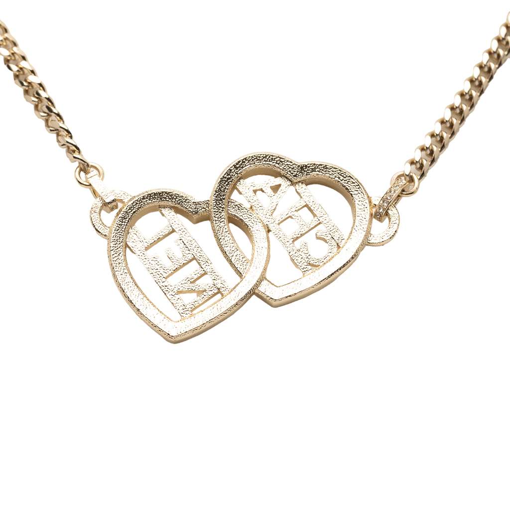 Chanel Gold Plated Rhinestones Heart Logo Choker Necklace - Back view