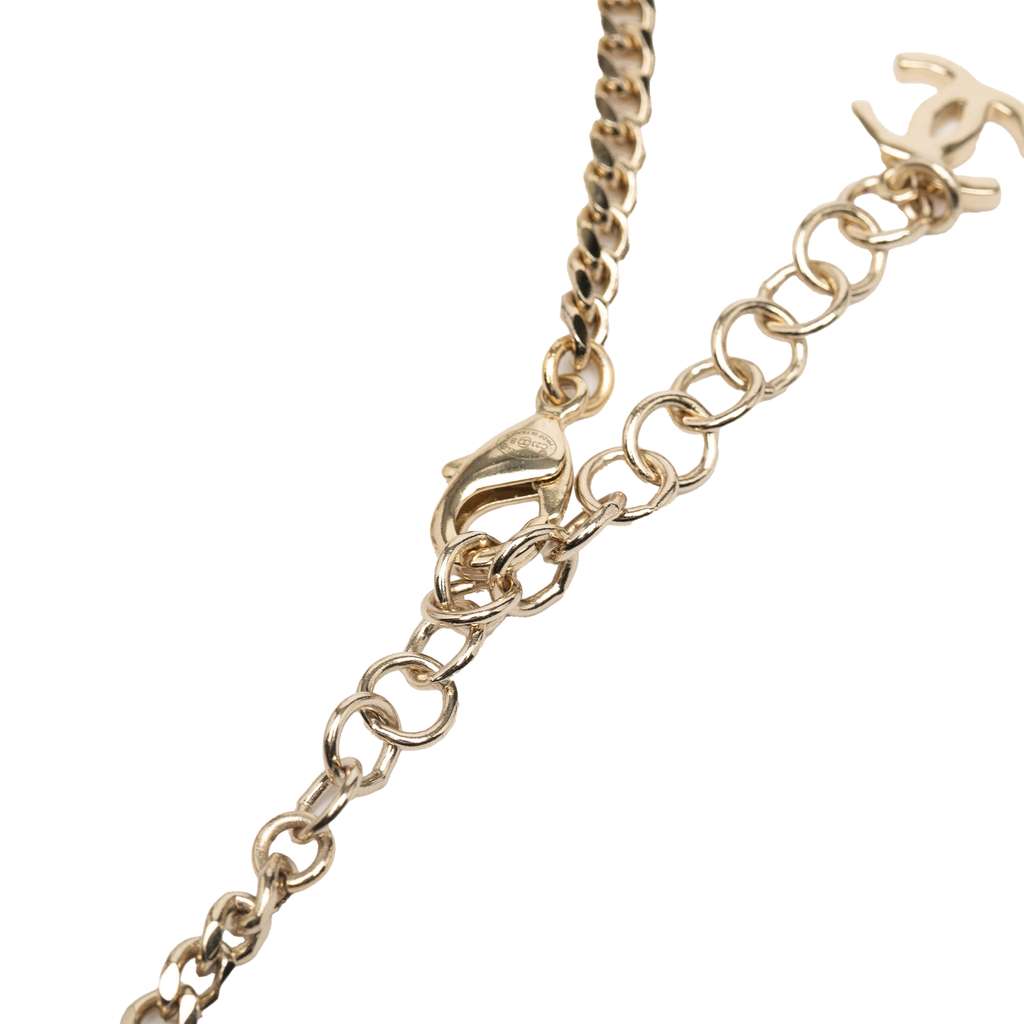 Chanel Gold Plated Rhinestones Heart Logo Choker Necklace - Side view