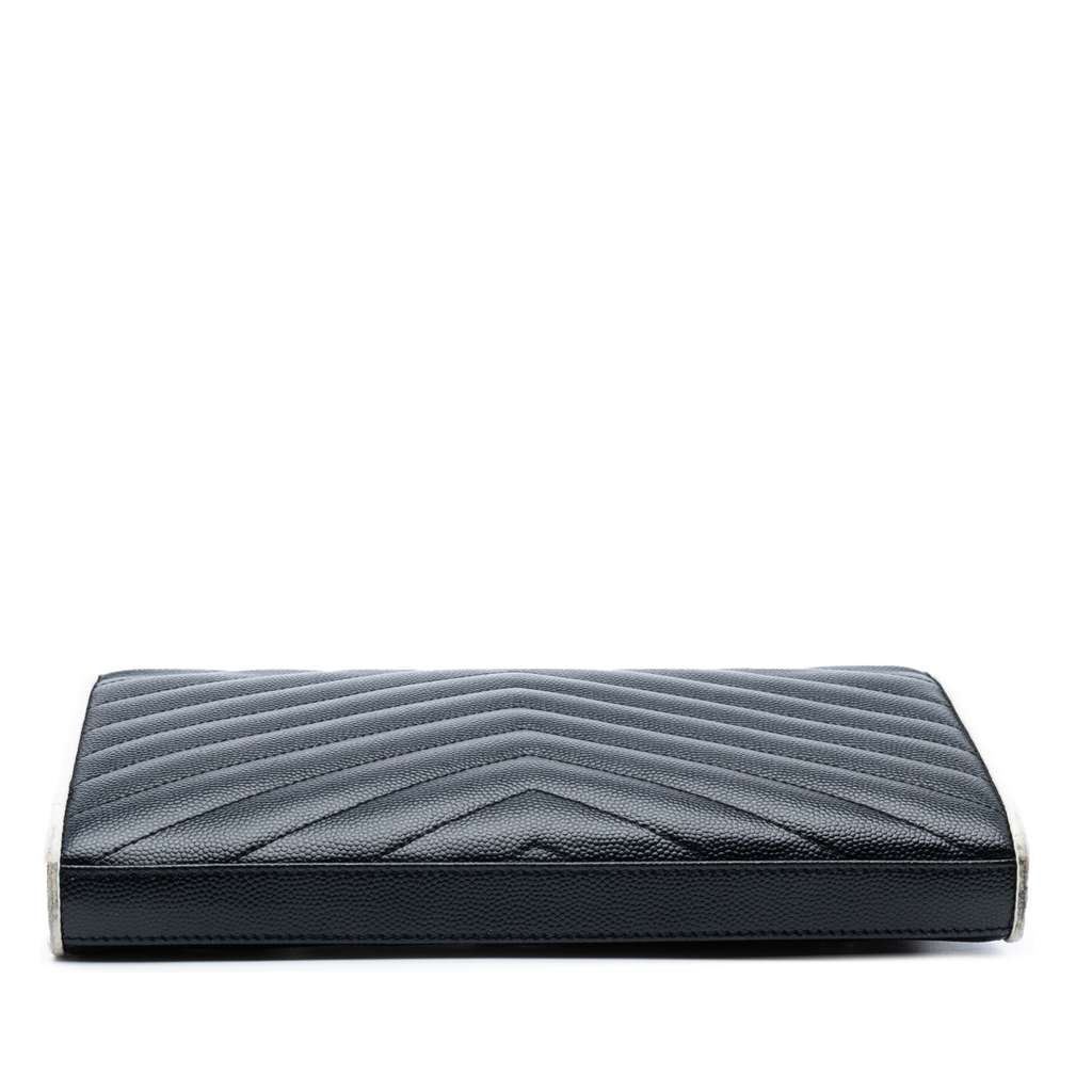 Saint Laurent Grain De Poudre Matelasse Chevron Monogram Chain Wallet - Image 6