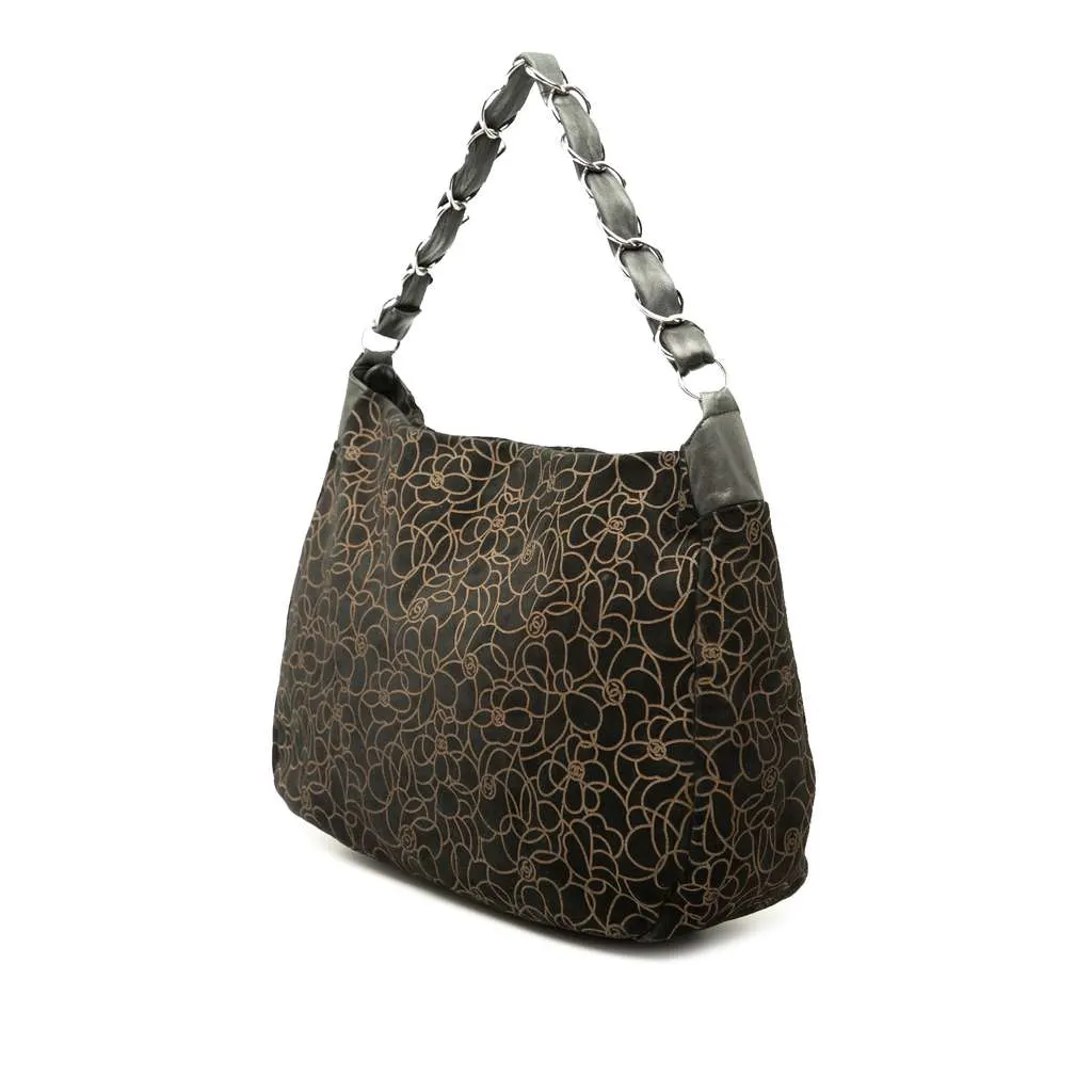 Chanel CC Suede Camellia Hobo Black Leather Good - Back View