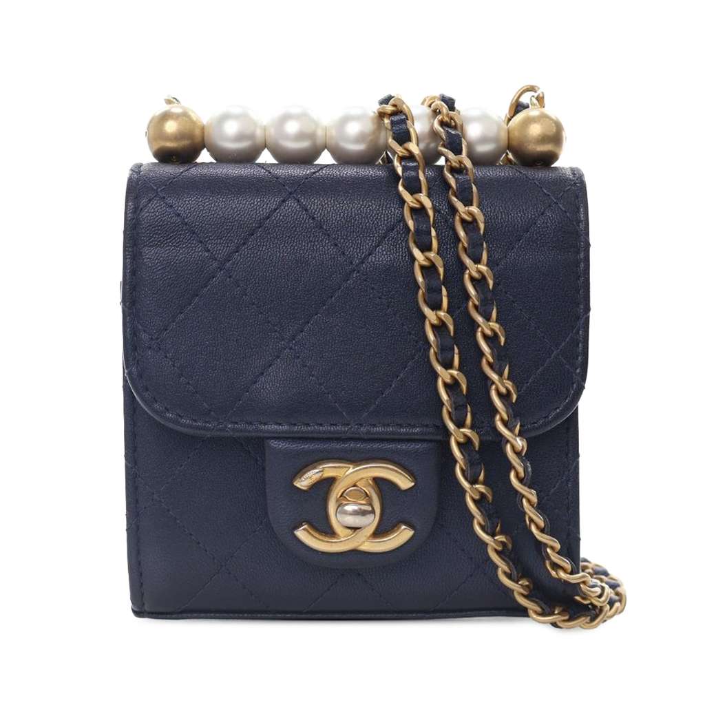 Chanel Mini Goatskin Chic Pearls Clutch On Chain