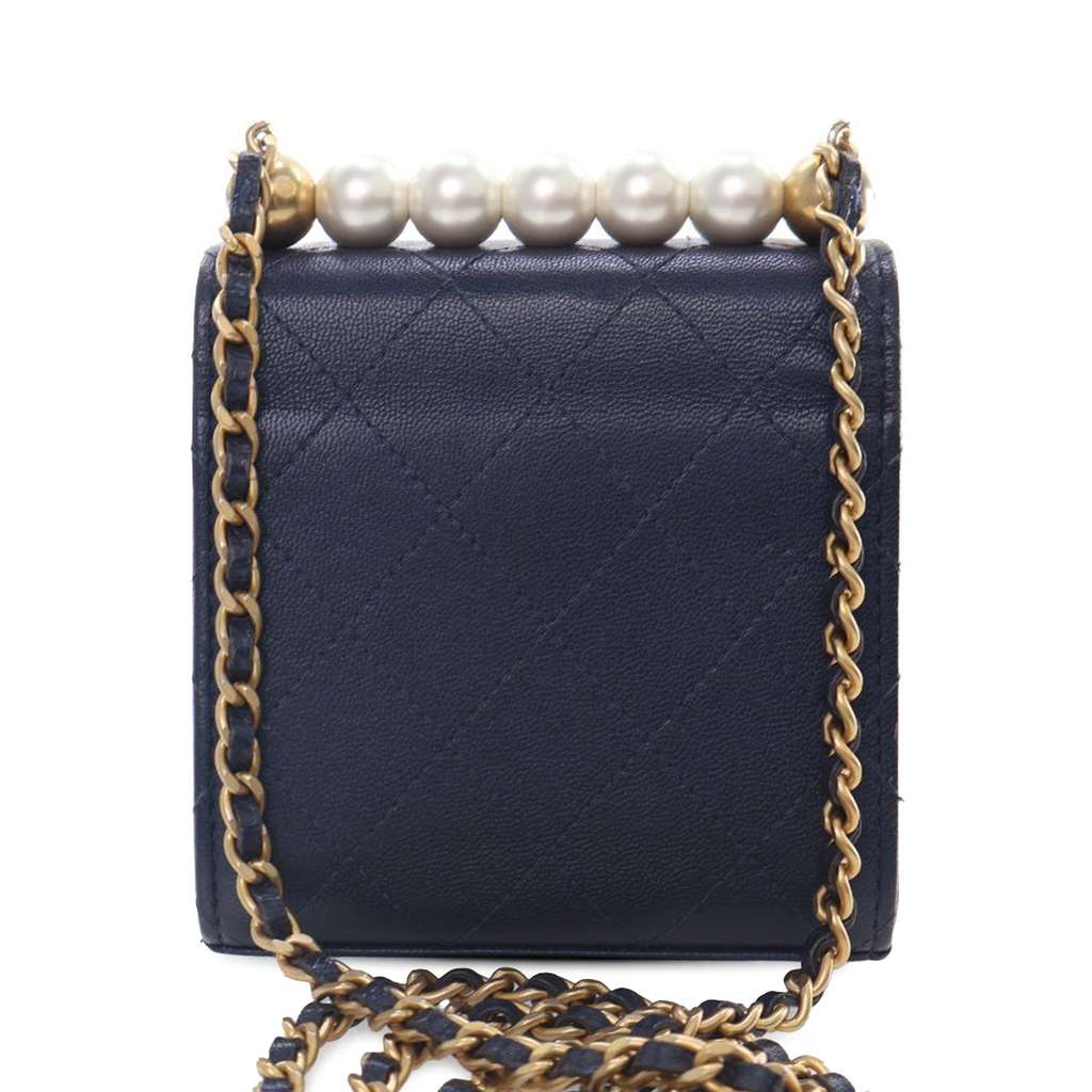 Chanel Mini Goatskin Chic Pearls Clutch On Chain - Back view