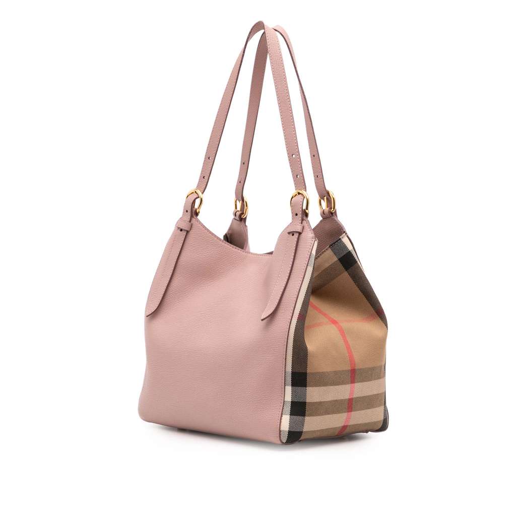 Burberry Small Leather and House Check Canvas Canterbury Tote - Back view